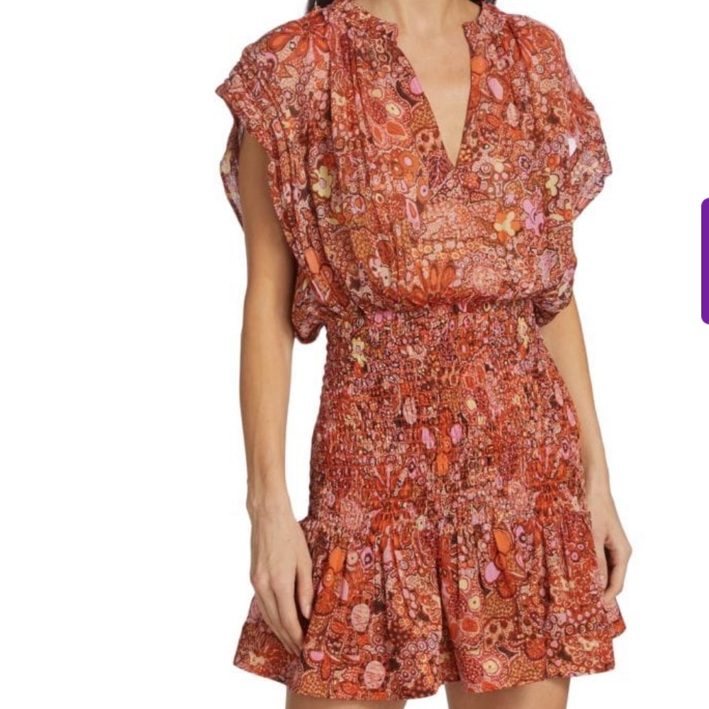 A.L.C. Carly Smocked Silk Mini Dress